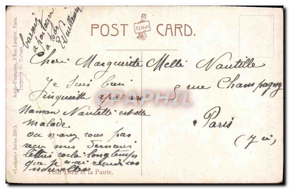 Jésus visitant un soldat blessé — Pour Dieu et la Patrie — Ango-Française, série 200/3 — Reverso