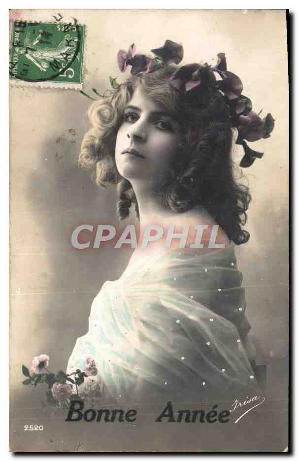 Jeune femme avec couronne de fleurs — Bonne Année — Irisa, n° 2520