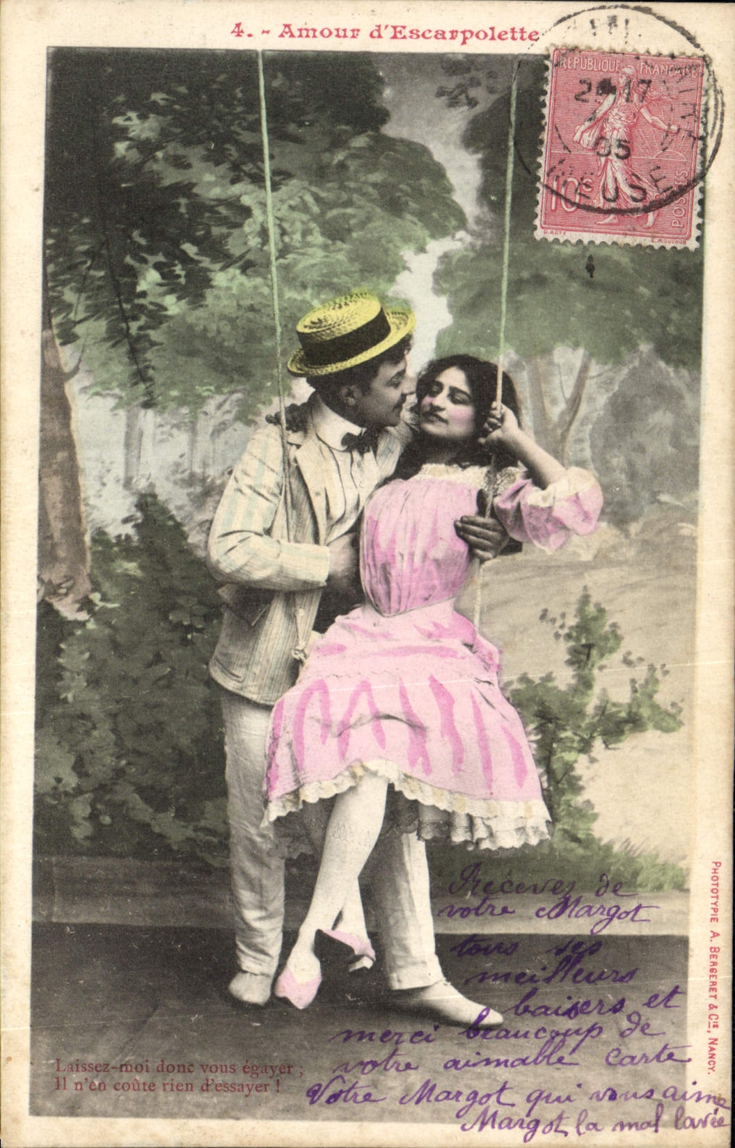 Amour d'Escarpolette — scène amoureuse sur balançoire — Phototype A. Benereet & Cie, Nancy, n°4