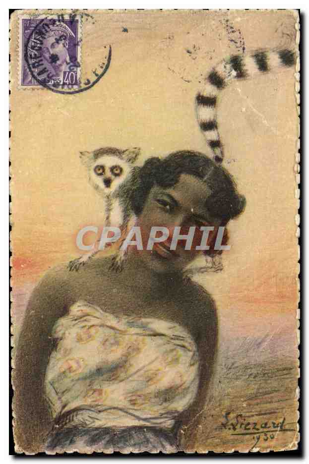 CPA Fantaisie Exposition Coloniale Internationale Paris 1931 Madagascar Femme au Maky singe 