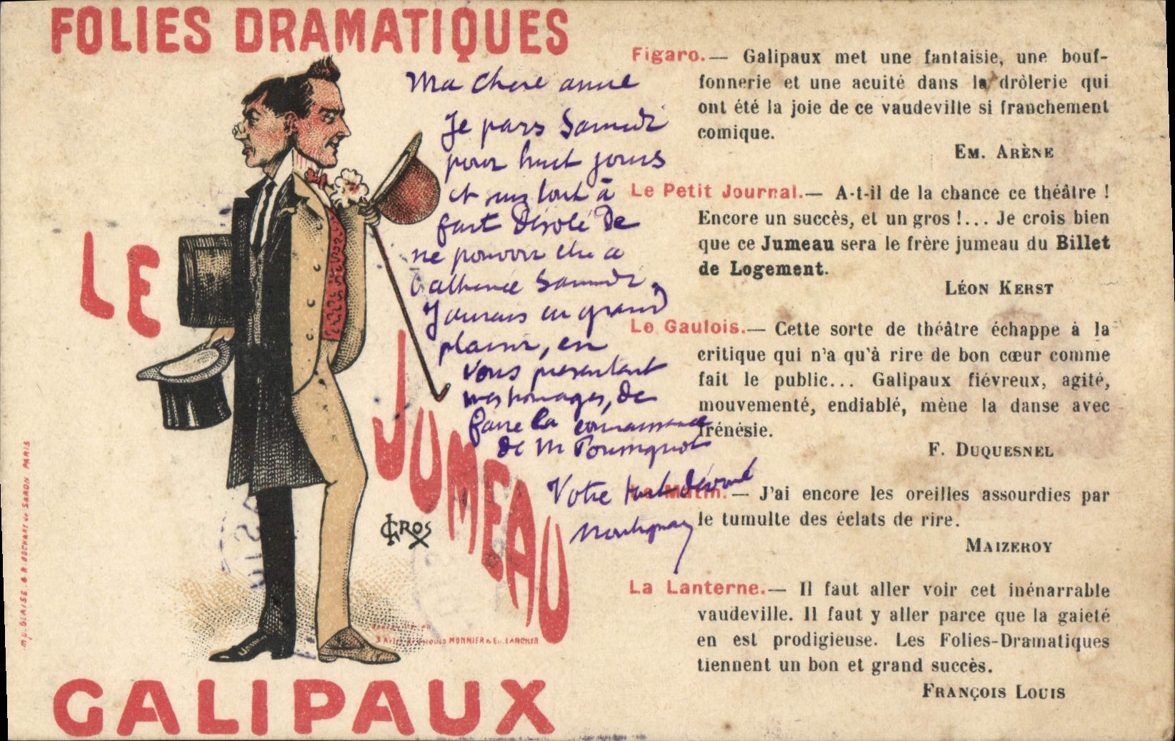 CPA Fantaisie Folies Dramatiques Galipaux Le jumeau 