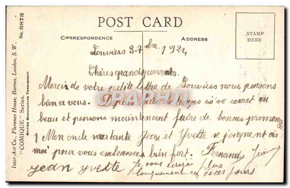 CPA Fantaisie Enfants Donald McGill — Rückseite