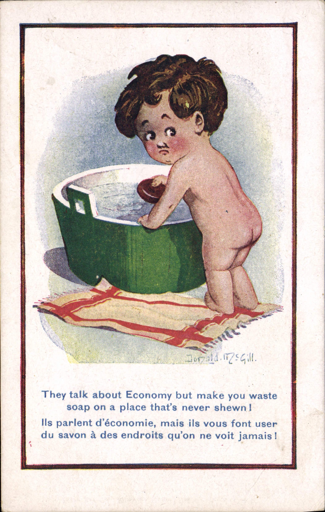 Enfant dans une baignoire verte — publicité anti-gaspillage — Inter Art Co. « COMIQUE » série, n°1651