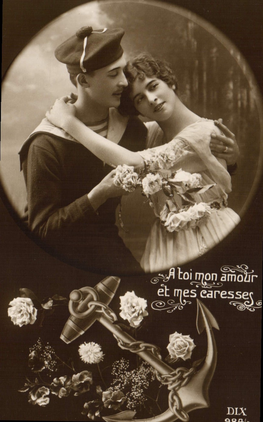 CPA Fantaisie Femme Homme Marin Ancre de marine