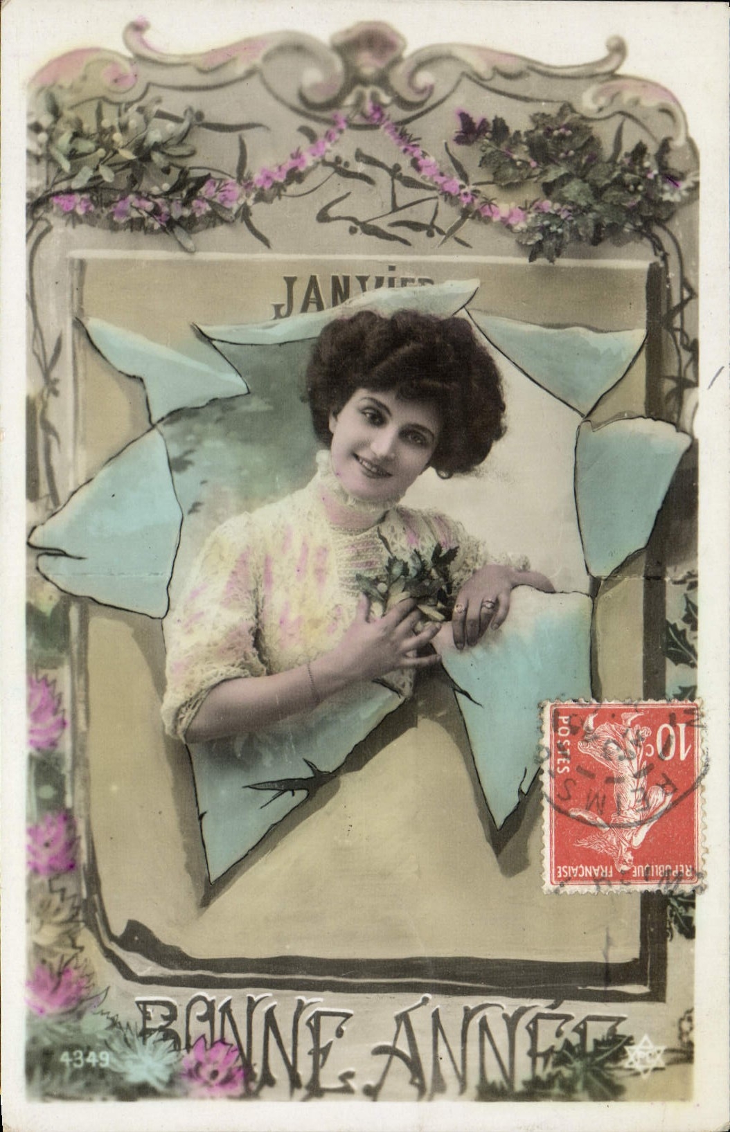 Femme souriante — Bonne Année — éditeur anonyme, n° 4349