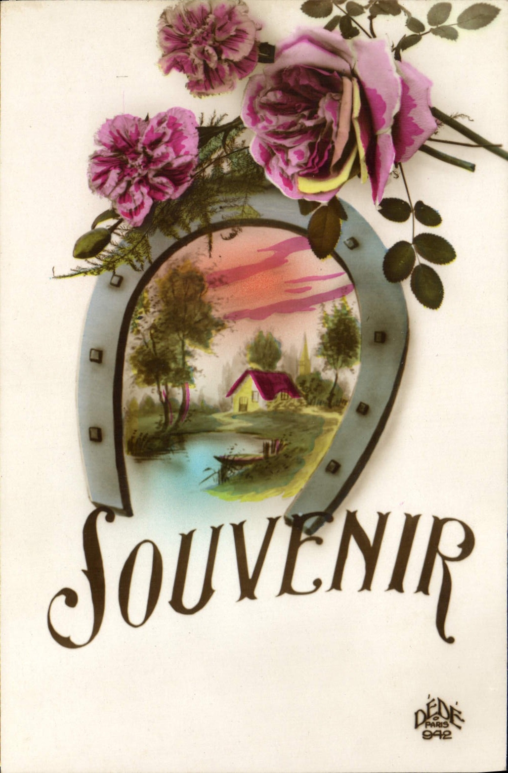 CPA Fantaisie Fleurs Fer a cheval