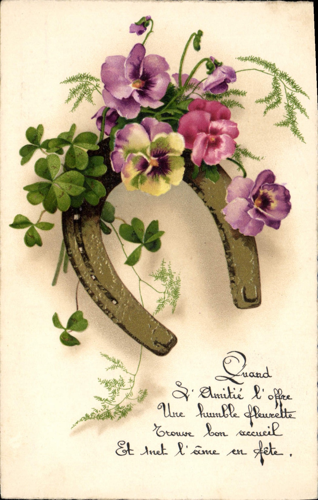 CPA Fantaisie Fleurs Fer a cheval