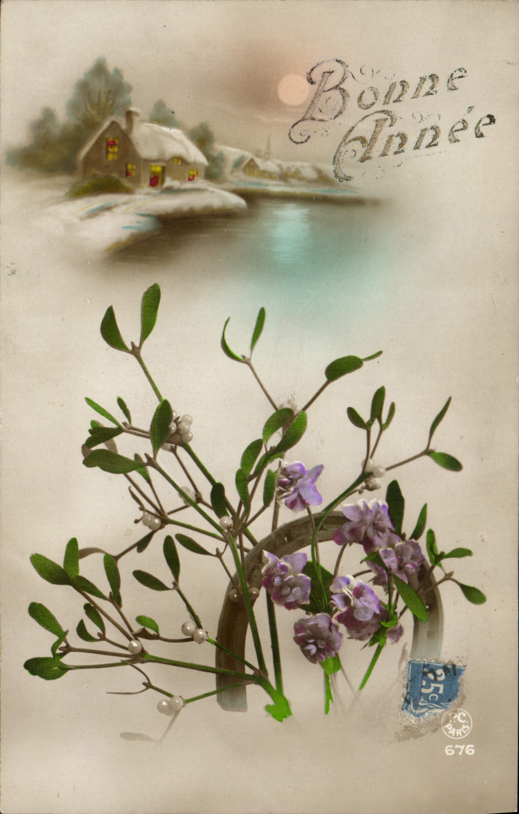 CPA Fantaisie Fleurs Fer a cheval