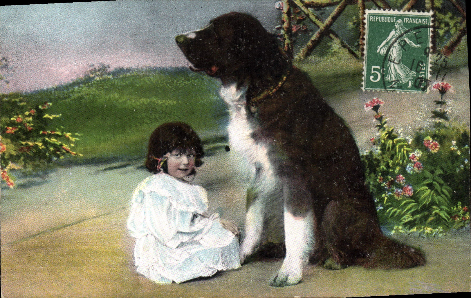 CPA Fantaisie Enfant Chien 