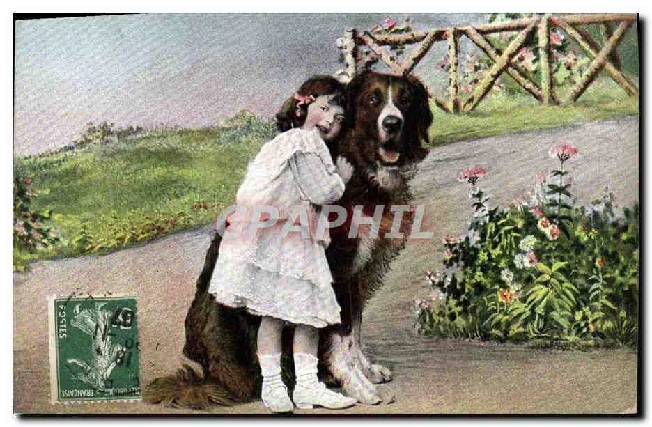 CPA Fantaisie Enfant Chien 