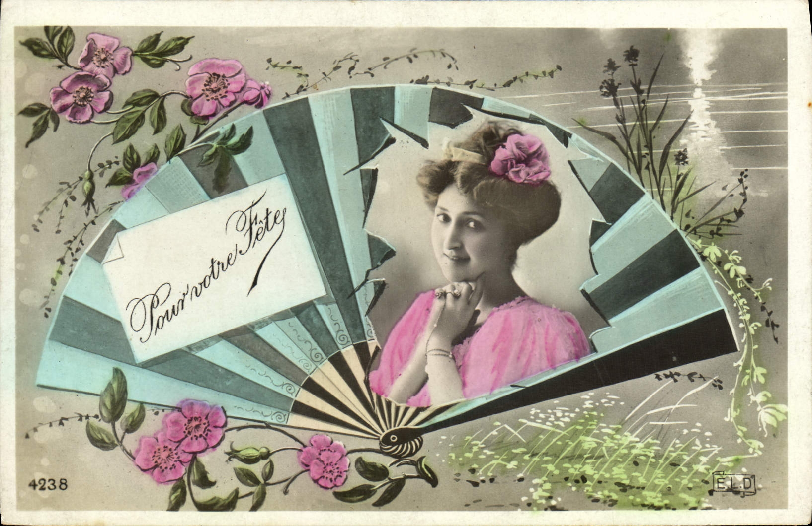 Femme en rose — fan décoratif — ELD n°4238