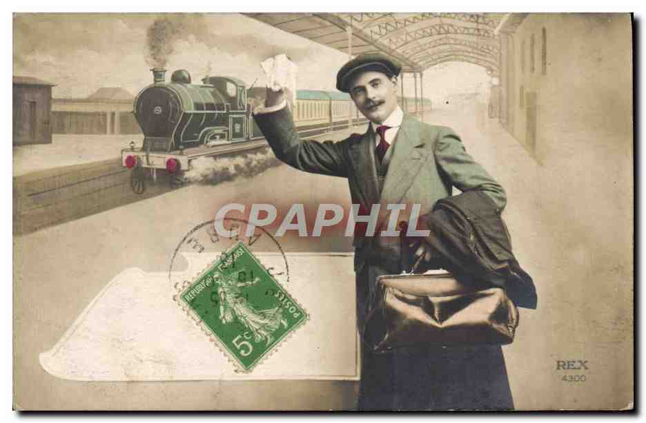 CPA Fantaisie Homme Train 