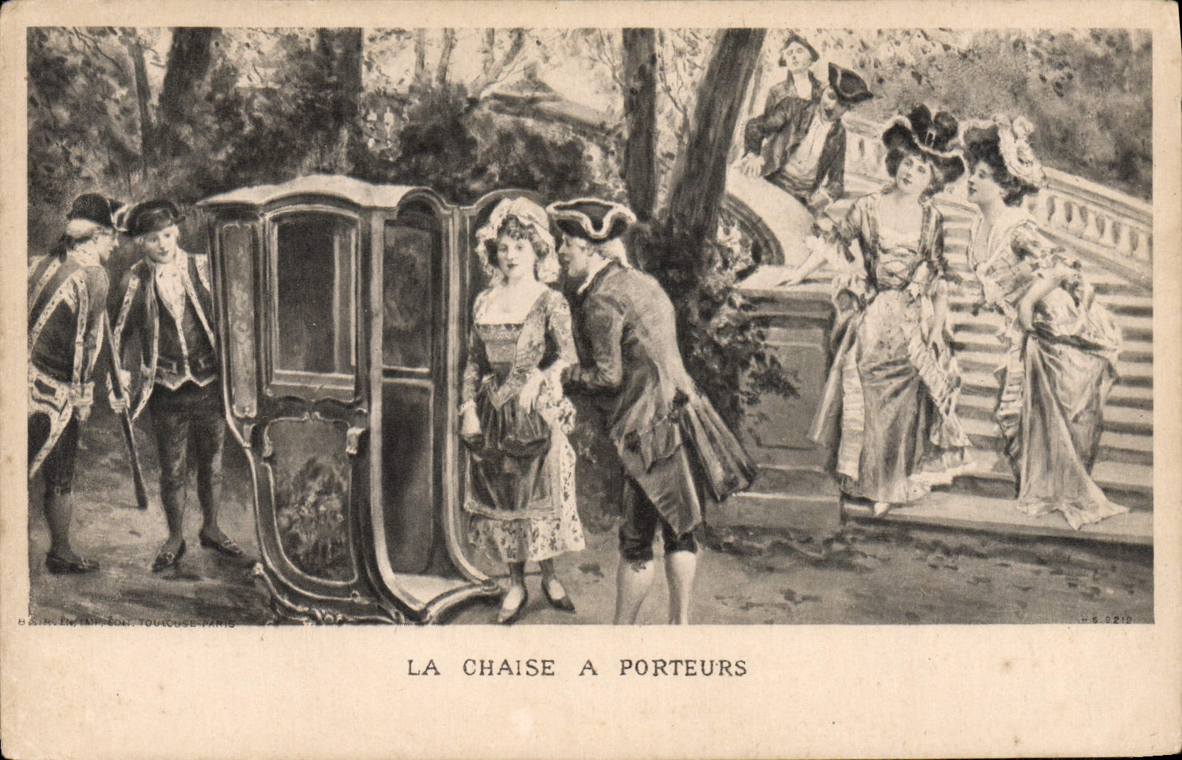 CPA Fantaisie La chaise a porteurs