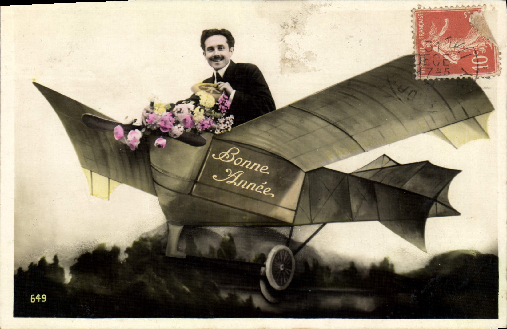 CPA Fantaisie Homme Avion 