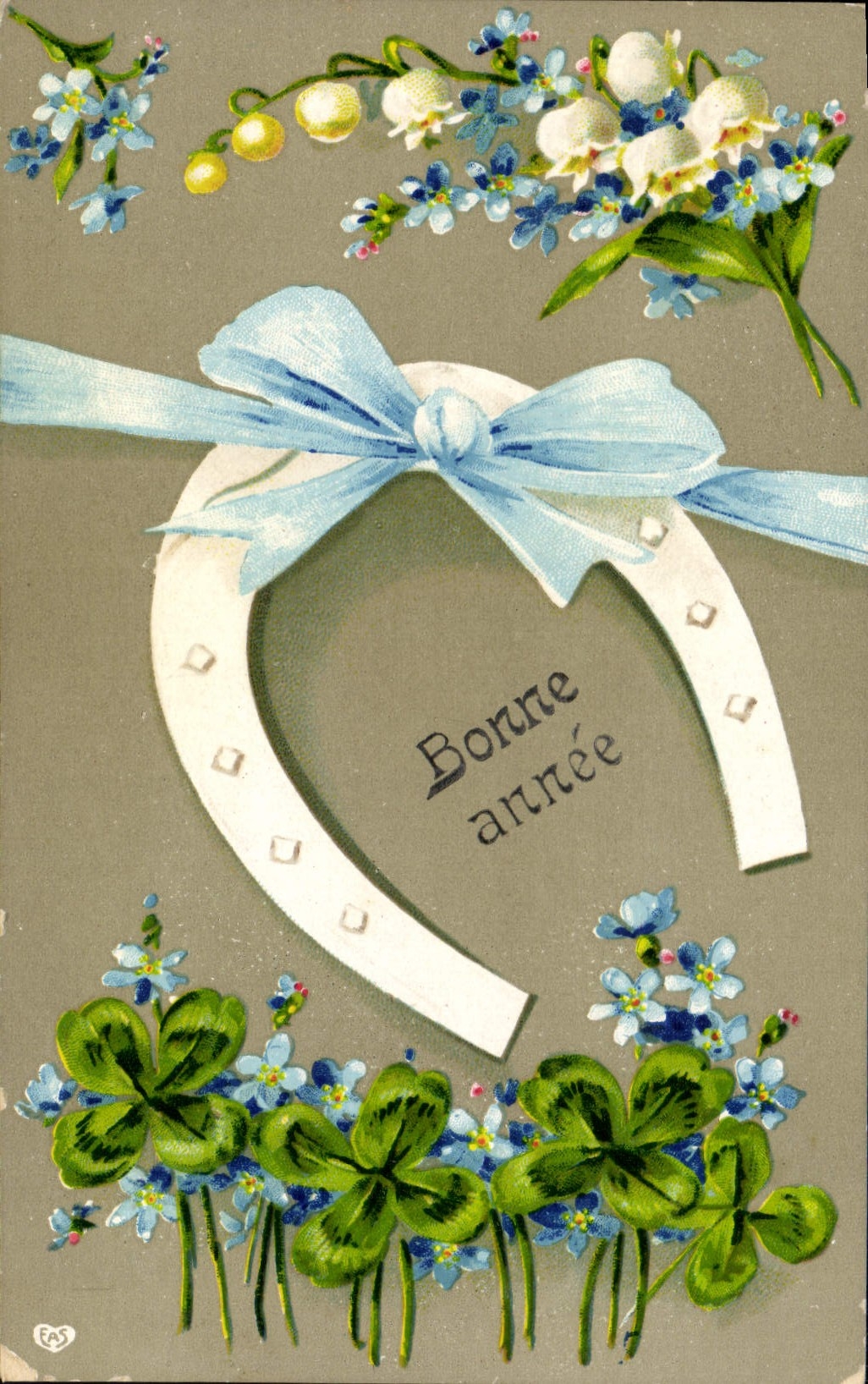 CPA Fantaisie Fleurs Fer a cheval