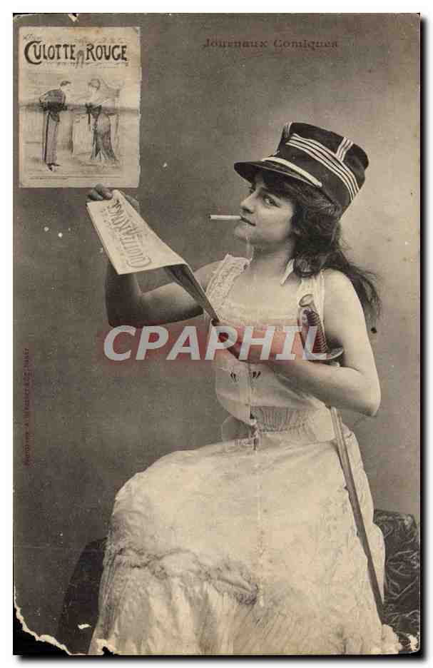 CPA Fantaisie Femme Culotte Rouge Journaux Comiques Epee Escrime