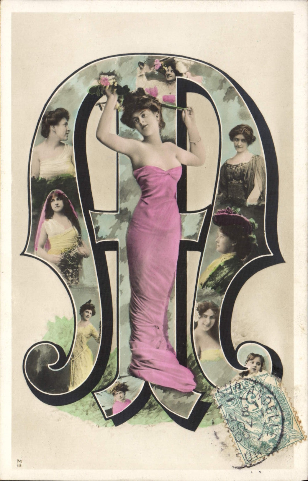 Femme dans une grande lettre ornée — éditeur M.18