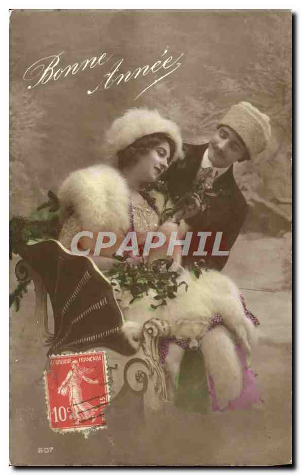 Jeune couple en tenue d'hiver — Bonne Année — Éditeur : Quatou Française, n° 807