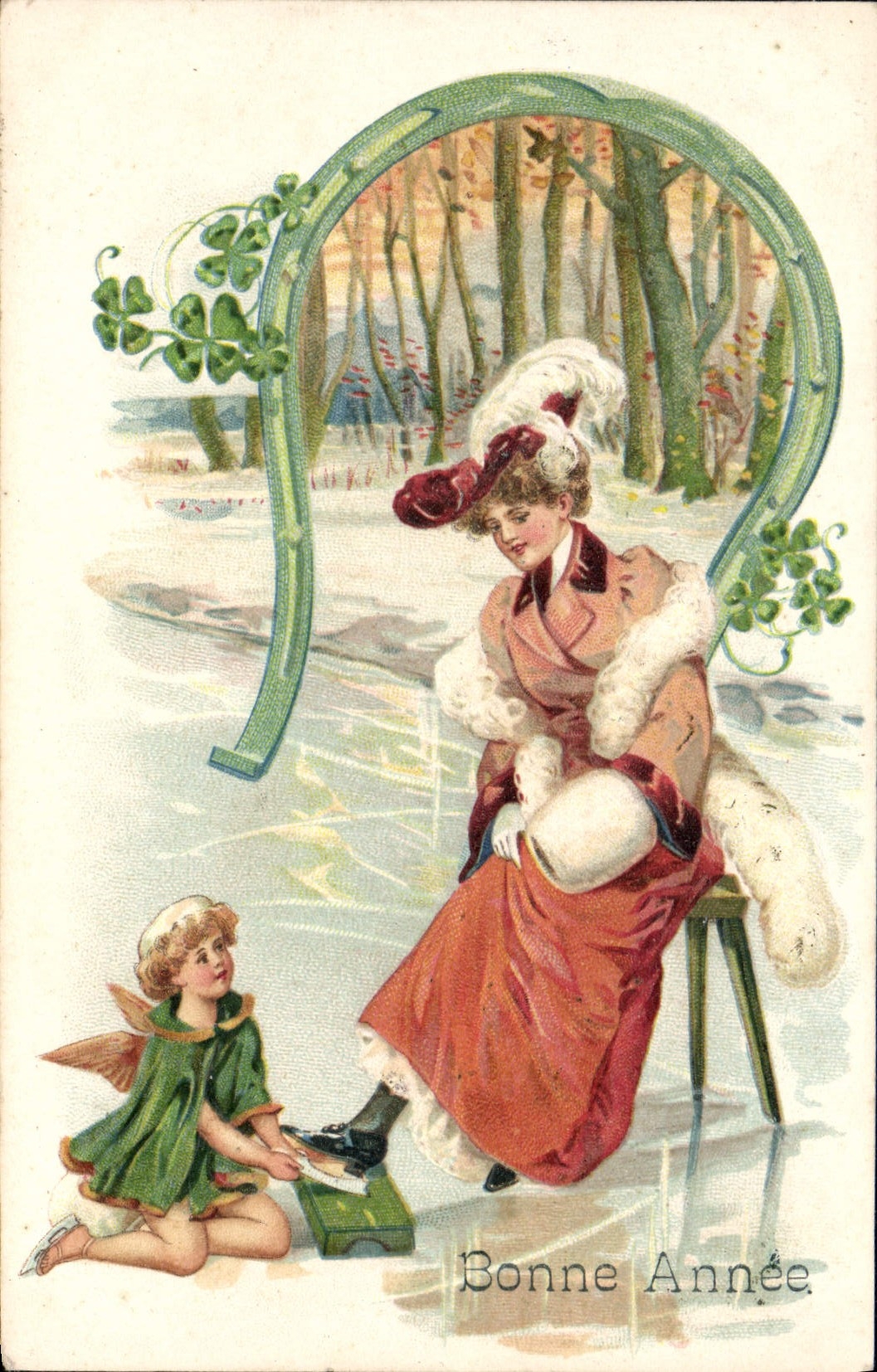 CPA Fantaisie Femme Ange Fer a cheval