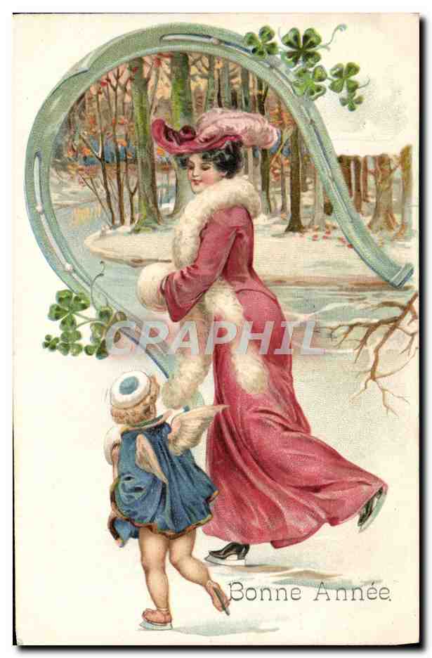 CPA Fantaisie Femme Ange Fer a cheval