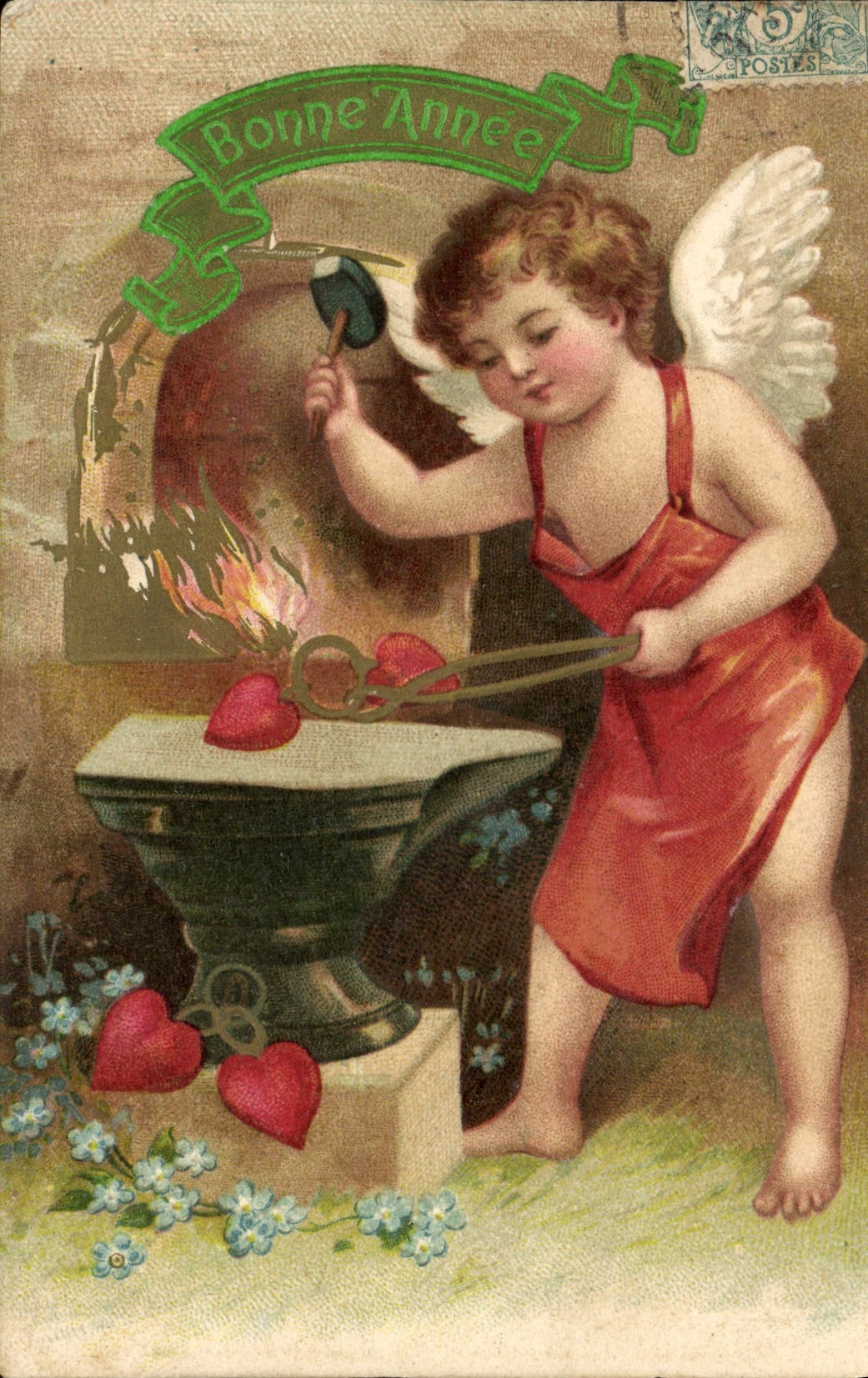 CPA Fantaisie Enfant Ange Forgeron Coeur 