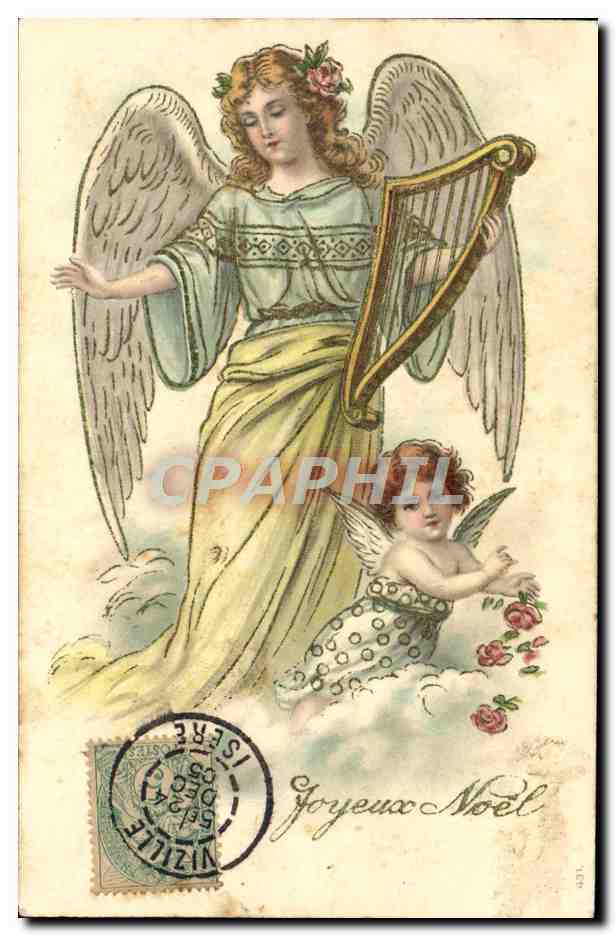 CPA Fantaisie Ange Enfant Harpe 