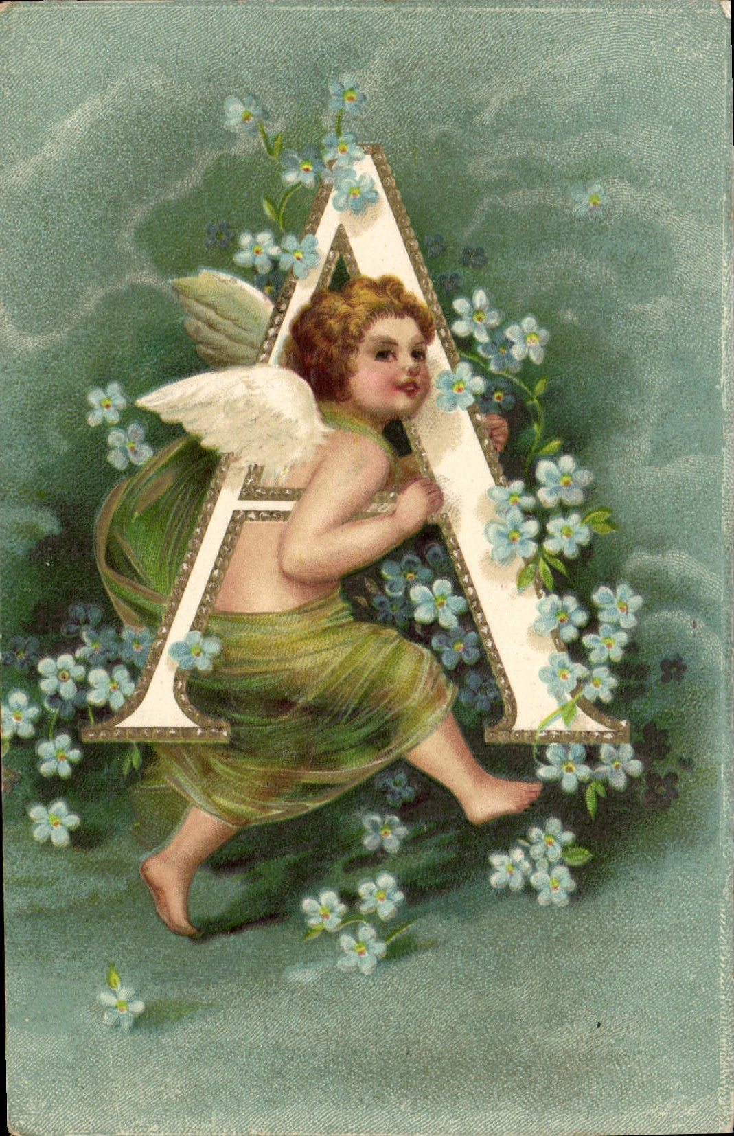 CPA Fantaisie Enfant Ange Lettre A