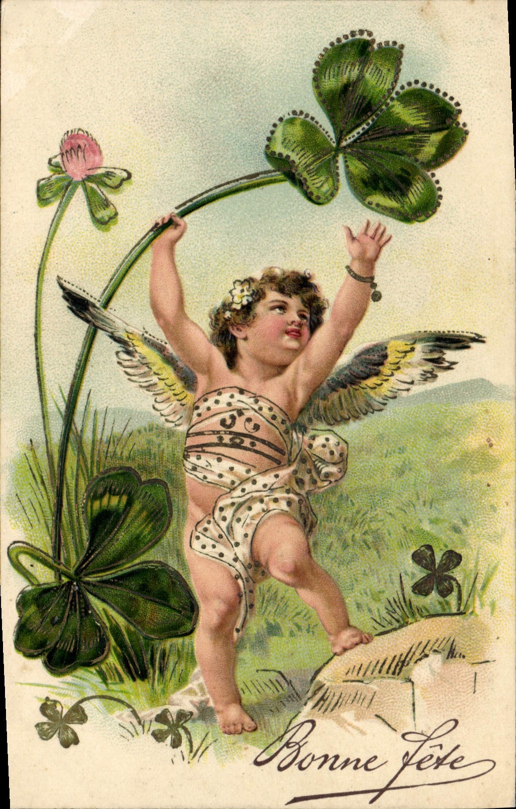 CPA Fantaisie Enfant Ange Trefle