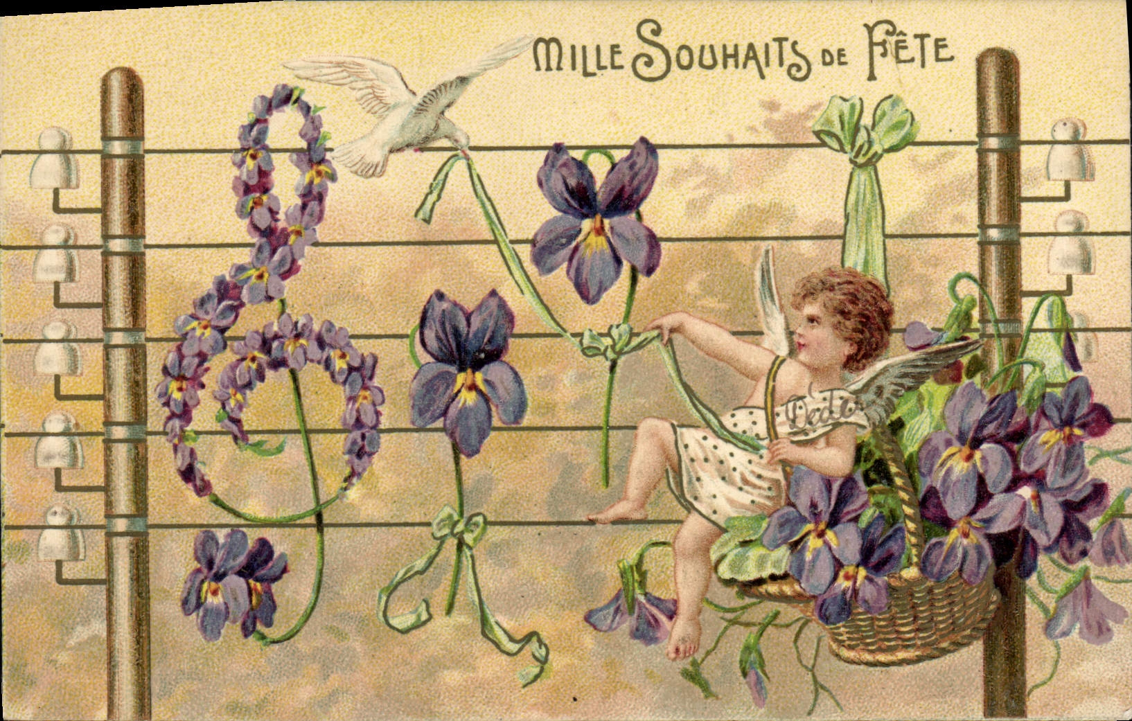 CPA Fantaisie Enfant Ange Cle de Sol Colombe 