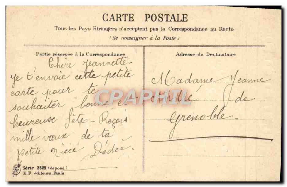 CPA Fantaisie Enfant Ange Cle de Sol Colombe  — Rückseite