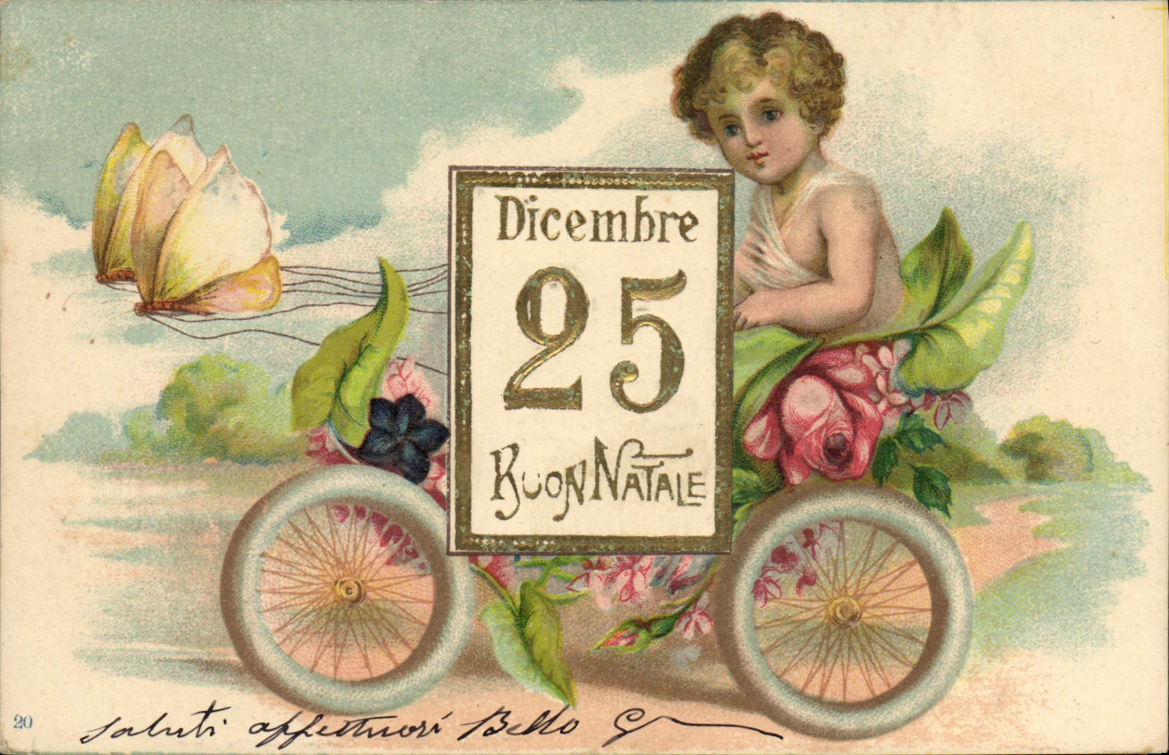 CPA Fantaisie Enfant Ange Automobile 