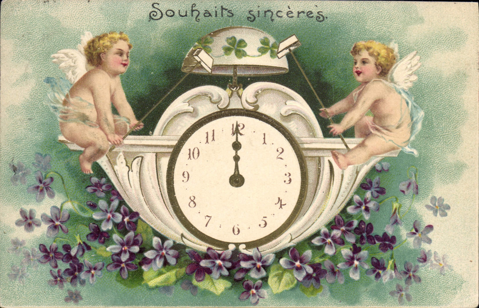 CPA Fantaisie Enfant Anges Horloge