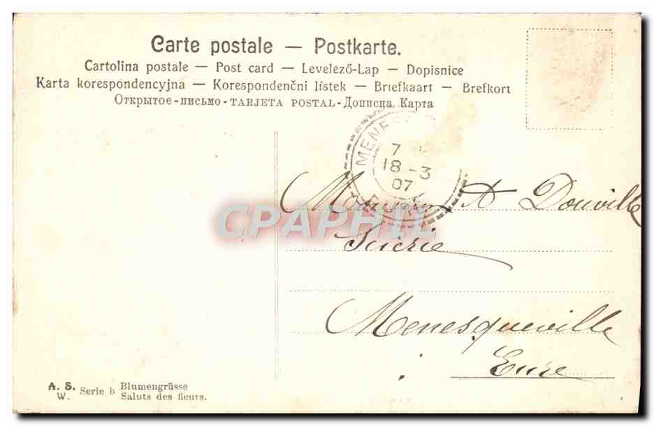 Femme avec bouquet de fleurs — Saluts des fleurs — A. S. Serie b — Rückseite