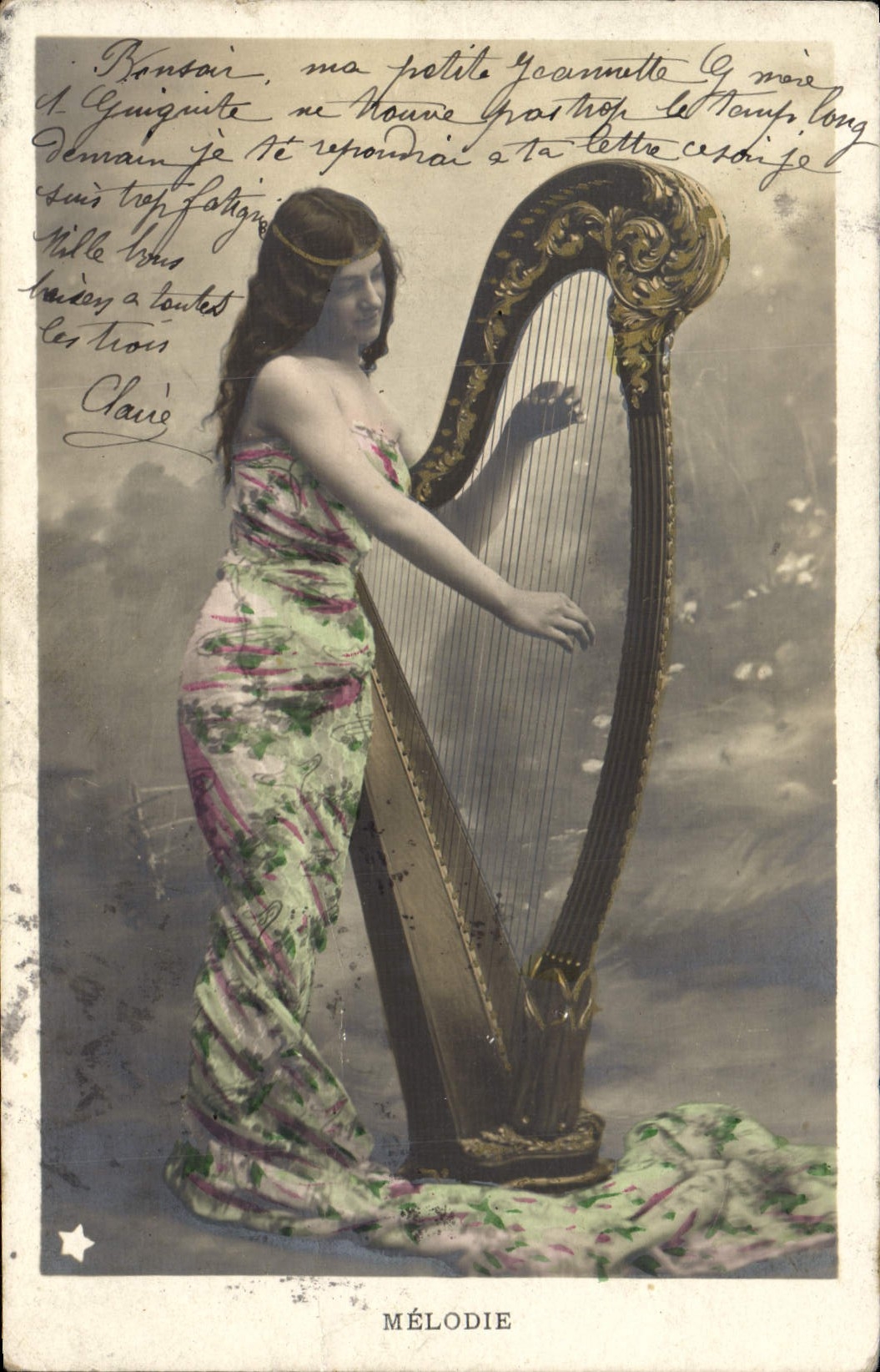 Femme jouant de la harpe — MÉLODIE — Papier Guilletmont, Série n. 616