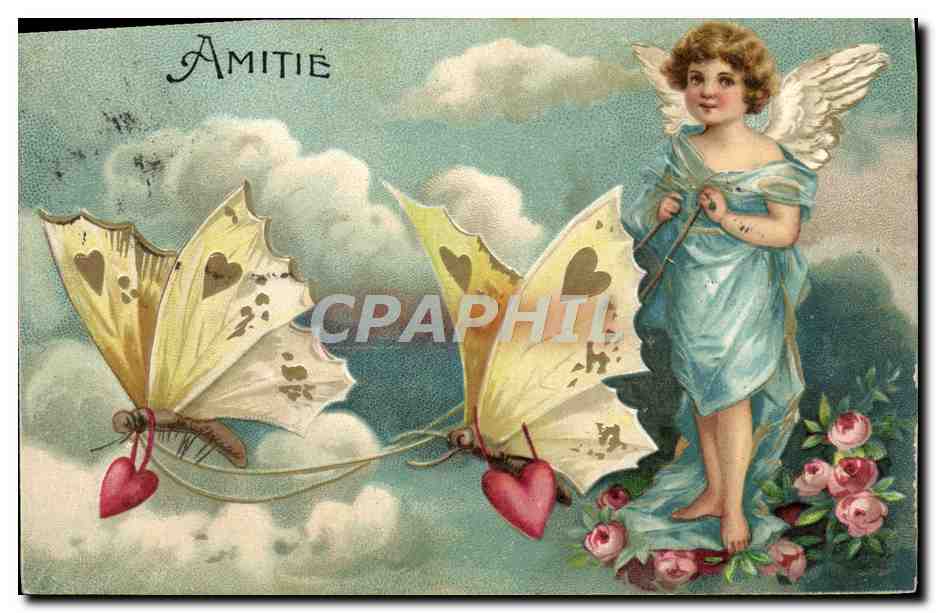 CPA Fantaisie Ange papillon 