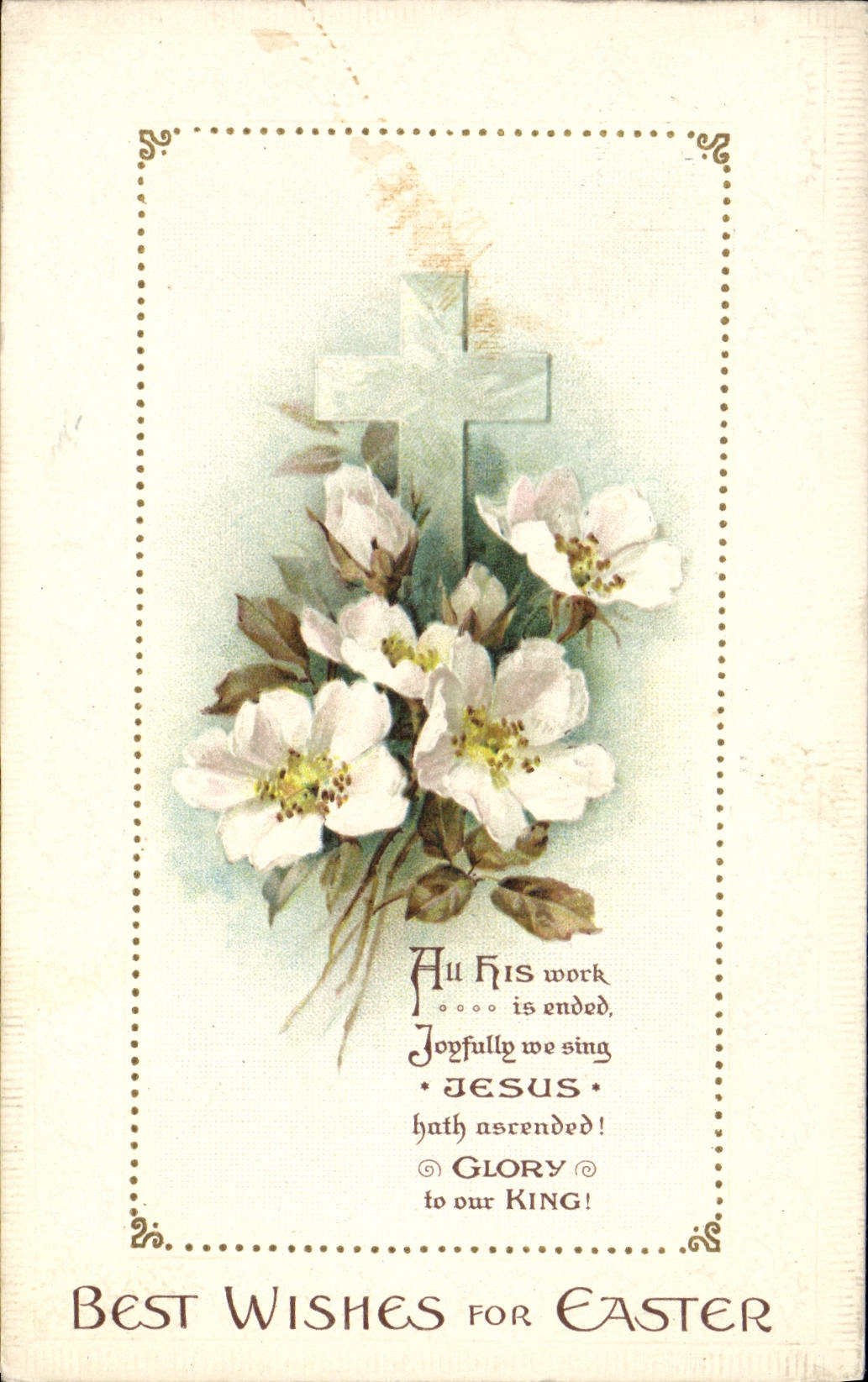 CPA Fantaisie Fleurs Croix Jesus Paques 