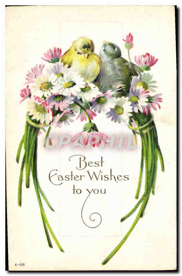 CPA Fantaisie Fleurs oiseaux Paques