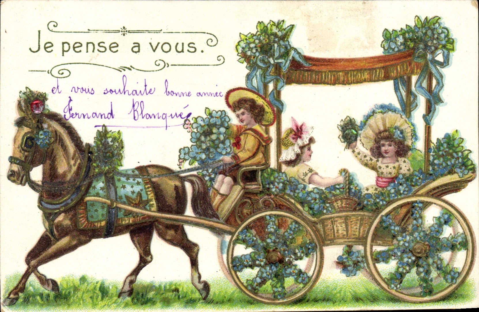 CPA Fantaisie Enfants Caleche Cheval