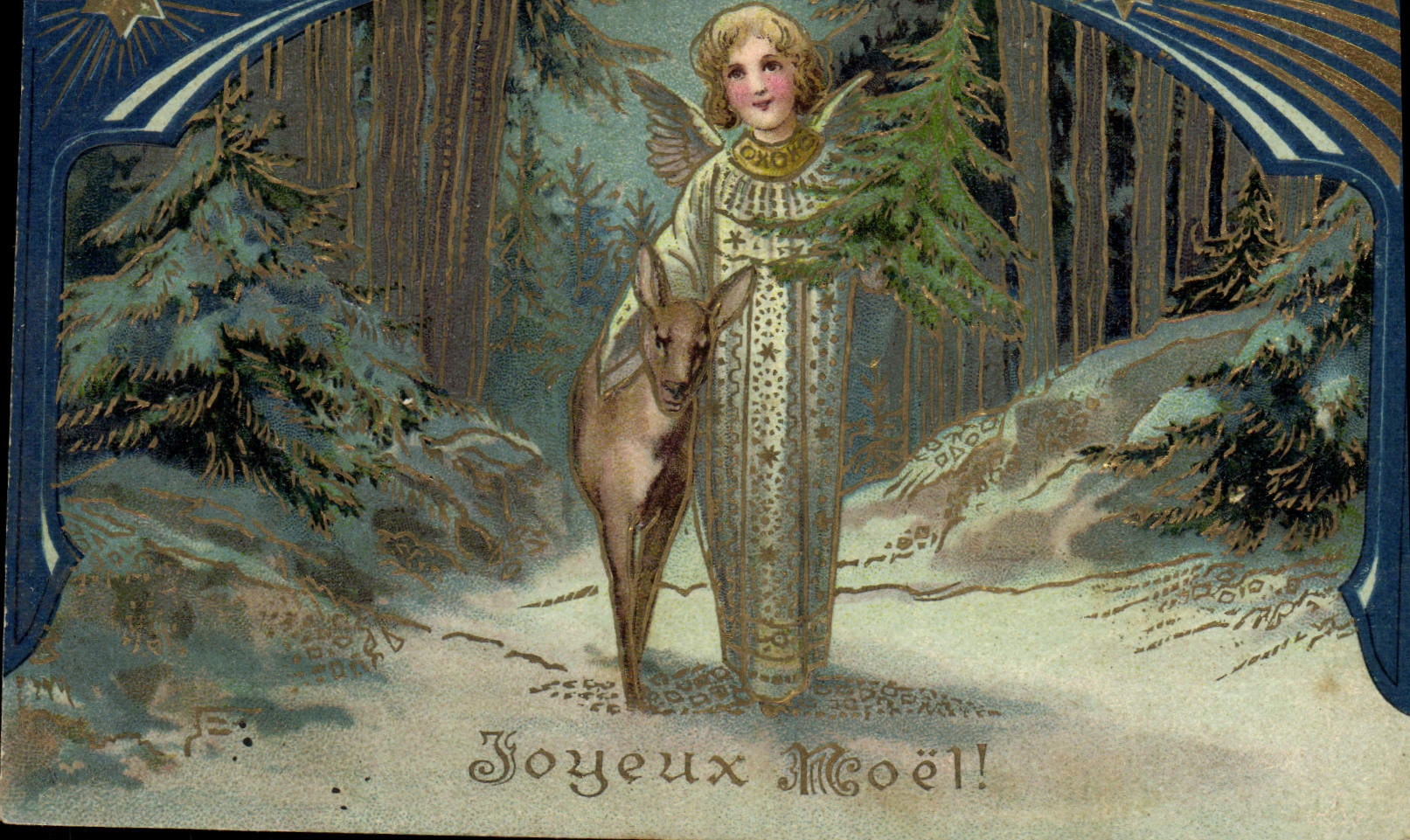 CPA Fantaisie Noel Ange Biche 