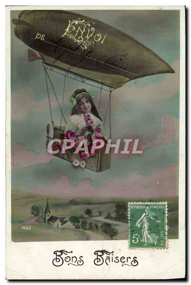 CPA Fantaisie Enfant Dirigeable 
