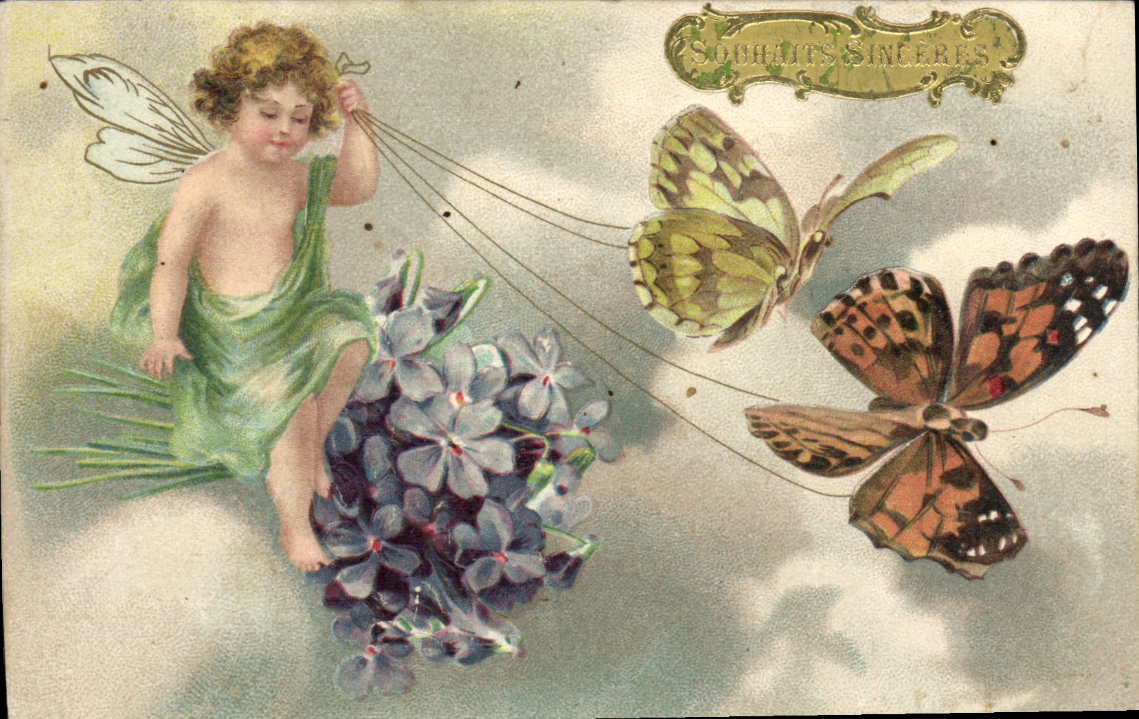 CPA Fantaisie Ange papillons