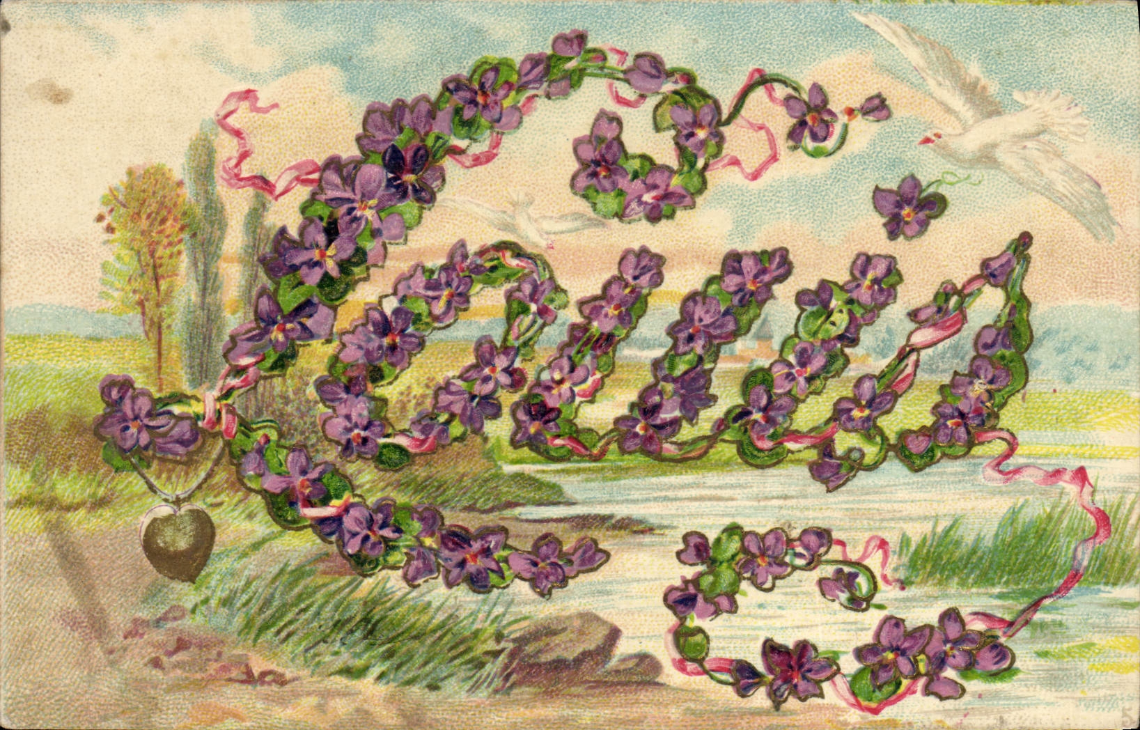 Violettes et colombe — Série 3072 — K.F. éditeurs, Paris