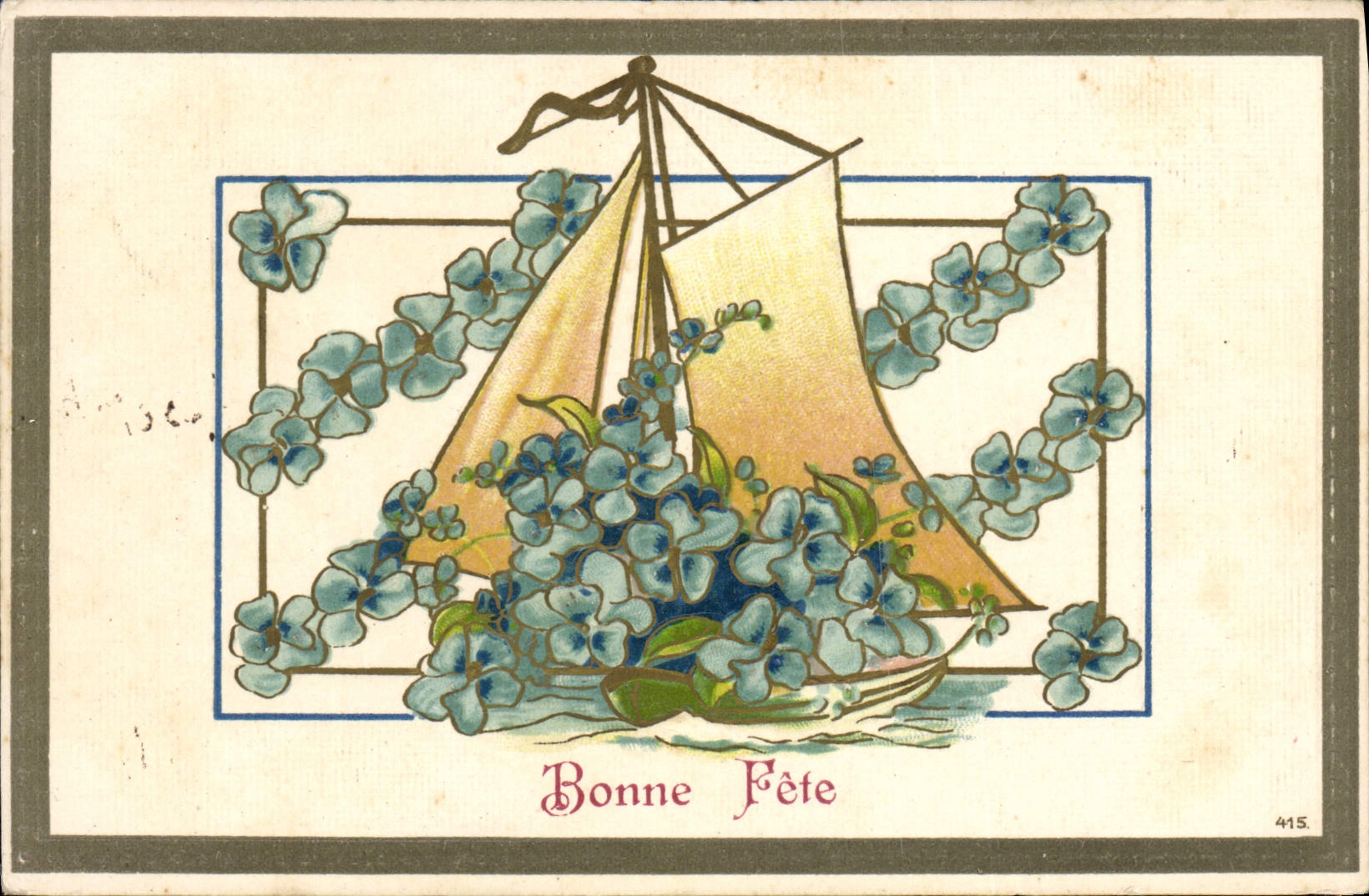 CPA Fantaisie Fleurs Bateau