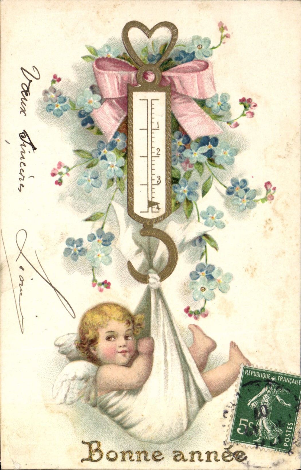 CPA Fantaisie Fleurs Enfant Fer a cheval Bebe