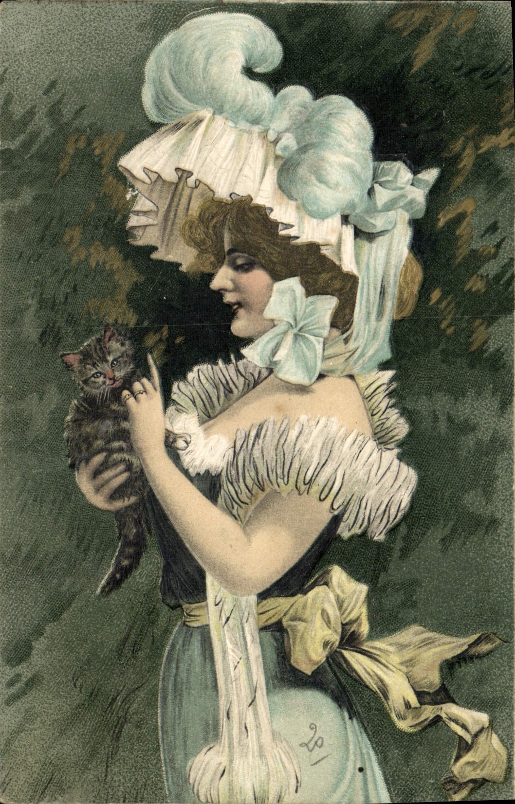 CPA Fantaisie Femme Chat Chaton 