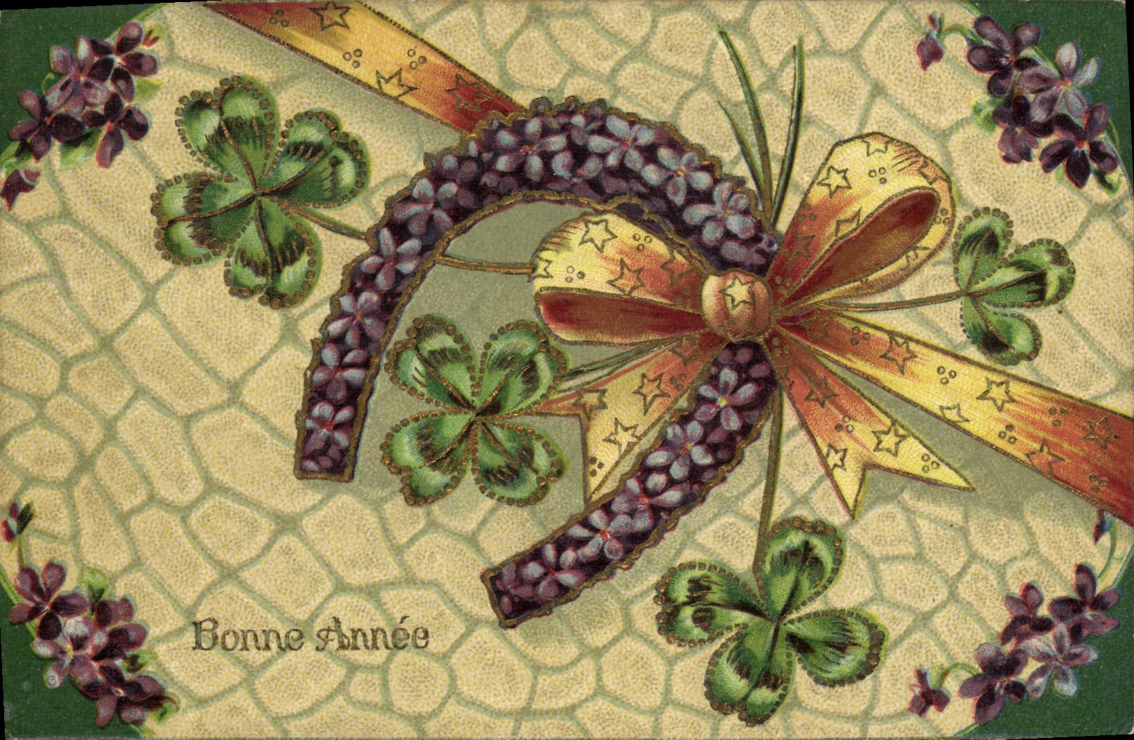 CPA Fantaisie Fleurs Fer a cheval Trefle