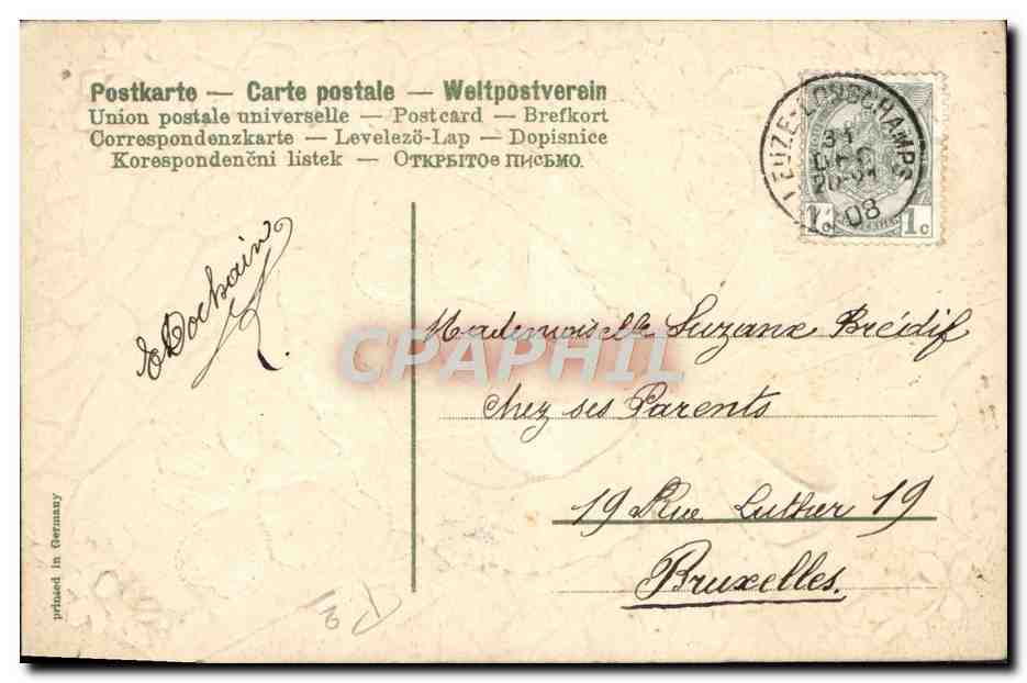 CPA Fantaisie Fleurs Fer a cheval Trefle — Rückseite