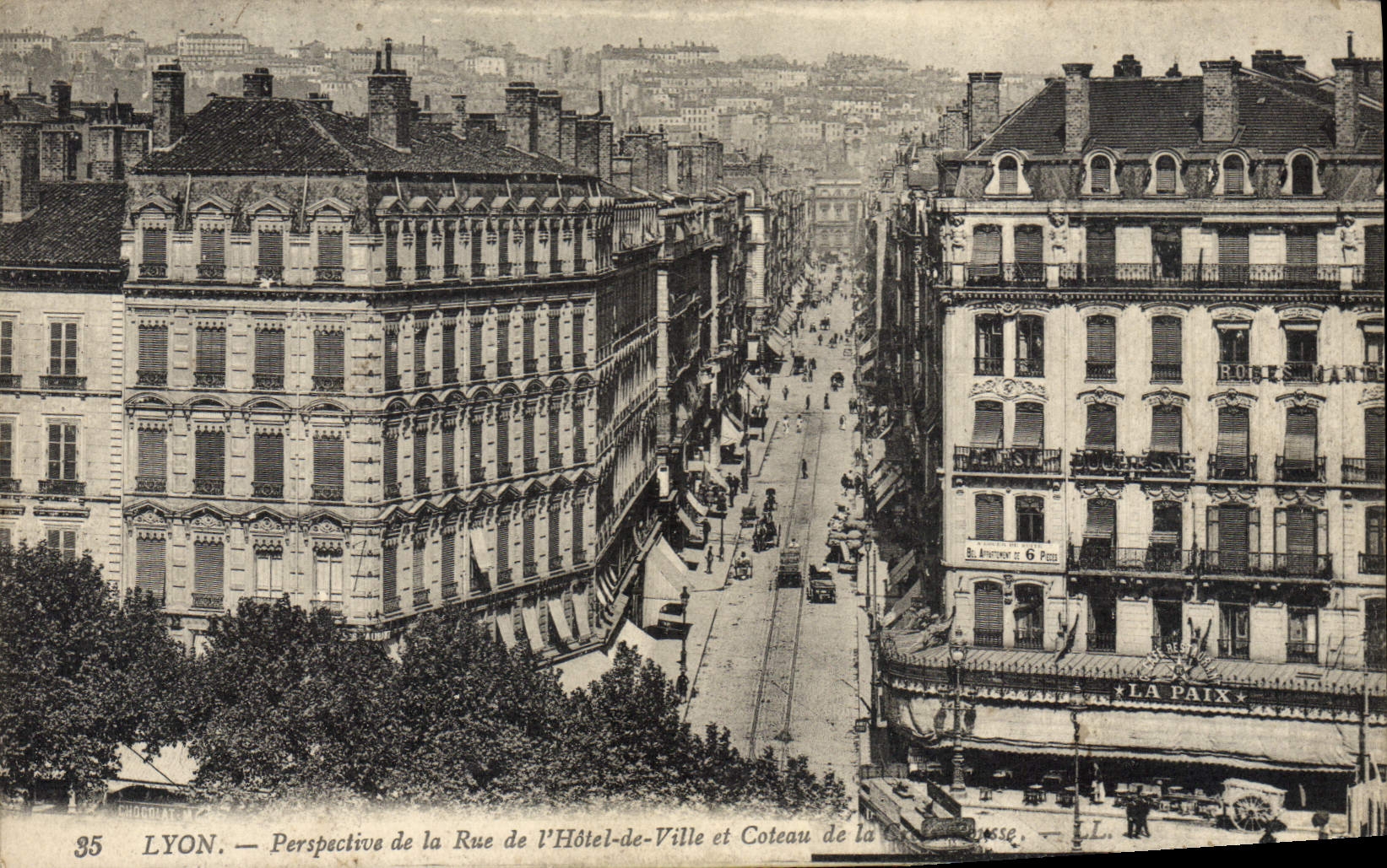 LYON. — Perspective de la Rue de l'Hôtel-de-Ville et Coteau de la Guillotière — Chigot
