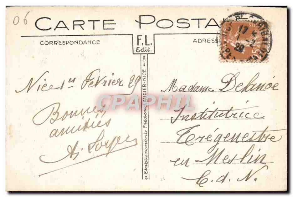 CPA Nice Le Monument Poesie Pastorale — Rückseite