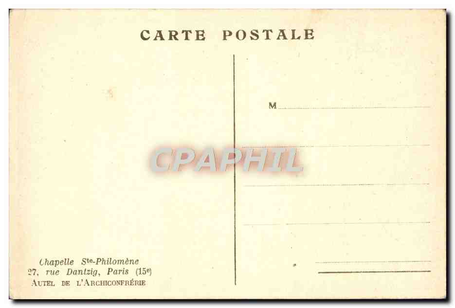 CPA Chapelle Ste Philomene Rue Dantzig Paris Autel de l'archiconfrerie — Rückseite